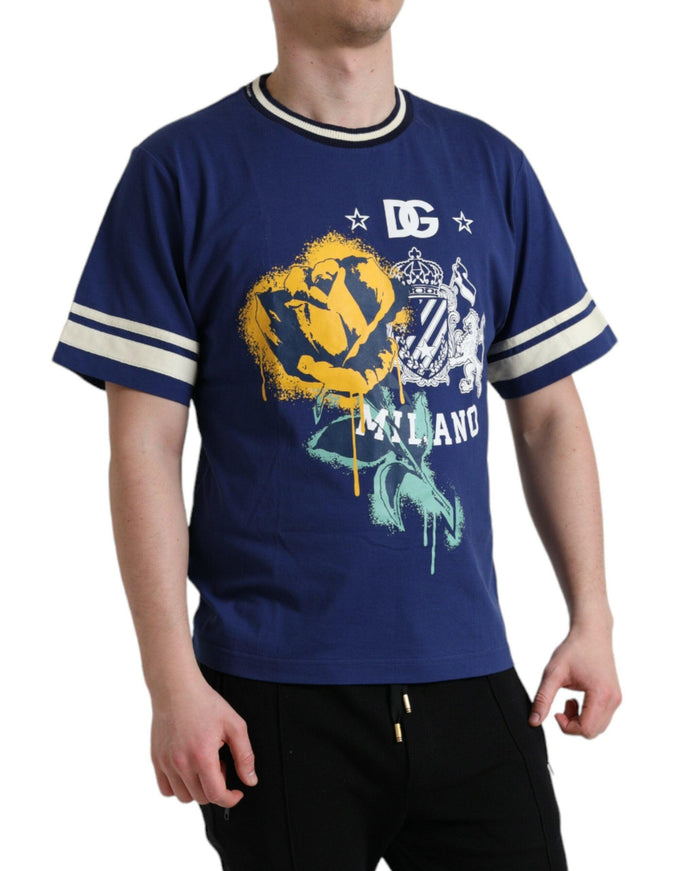 Dolce & Gabbana Blue Cotton DG Milano Crew Neck T-shirt - Ellie Belle