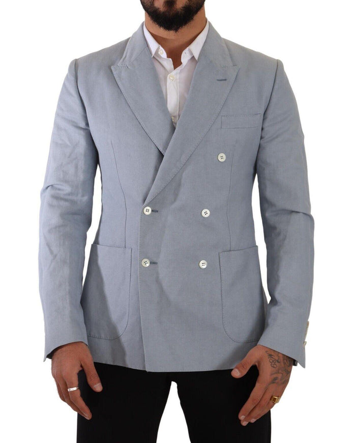 Dolce & Gabbana Blue Cotton Linen Slim Fit Jacket Coat Blazer - Ellie Belle