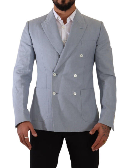 Dolce & Gabbana Blue Cotton Linen Slim Fit Jacket Coat Blazer - Ellie Belle