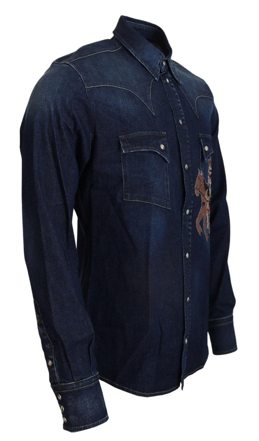 Dolce & Gabbana Blue Cotton Mens Long Sleeves Denim Shirt - Ellie Belle