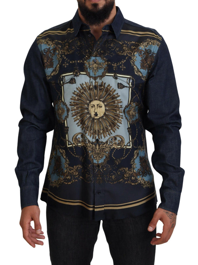 Dolce & Gabbana Blue Cotton Printed Long Sleeve Denim Shirt - Ellie Belle