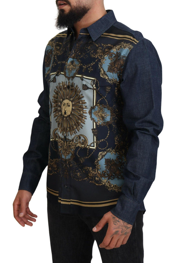 Dolce & Gabbana Blue Cotton Printed Long Sleeve Denim Shirt - Ellie Belle