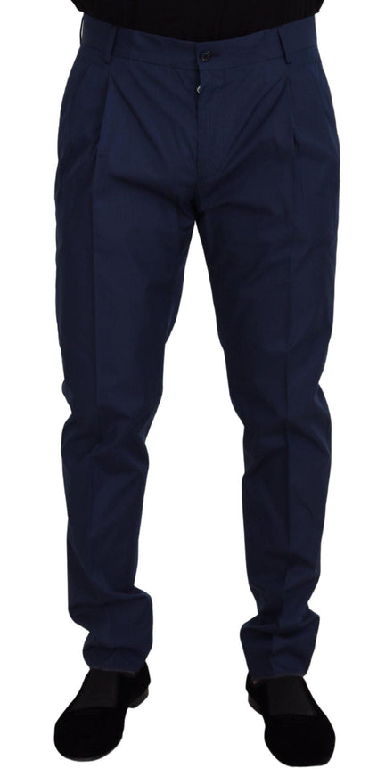 Dolce & Gabbana Blue Cotton Silk Trousers Chinos Pants - Ellie Belle