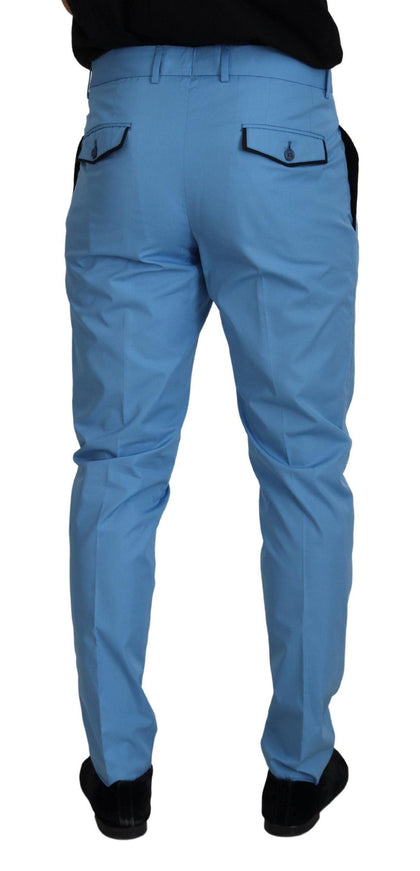 Dolce & Gabbana Blue Cotton Silk Trousers Chinos Pants - Ellie Belle