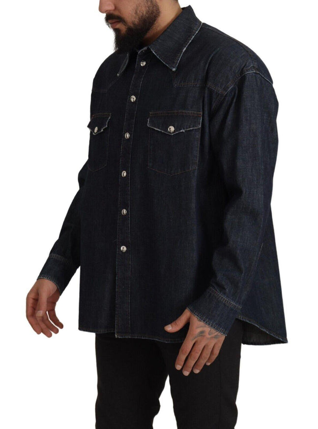 Dolce & Gabbana Blue Cotton Stretch Button Down Denim Shirt - Ellie Belle