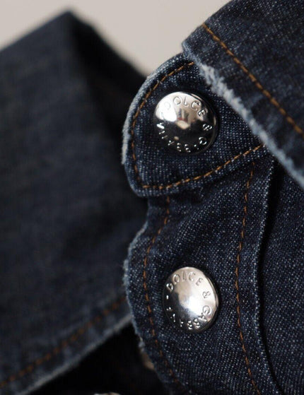 Dolce & Gabbana Blue Cotton Stretch Button Down Denim Shirt - Ellie Belle