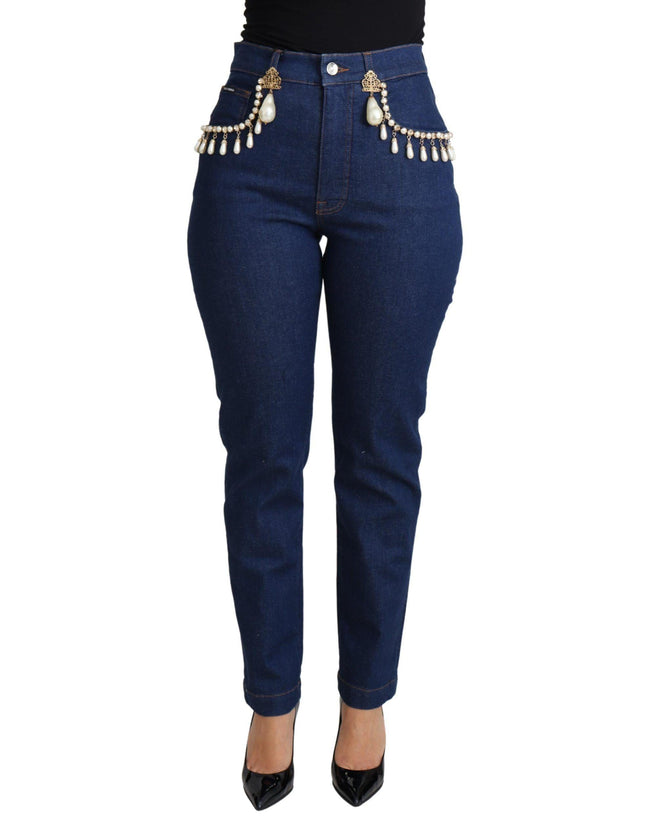 Dolce & Gabbana Blue Cotton Stretch Embellished Skinny Jeans - Ellie Belle