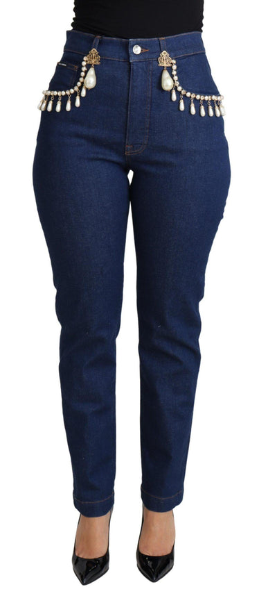 Dolce & Gabbana Blue Cotton Stretch Embellished Skinny Jeans - Ellie Belle