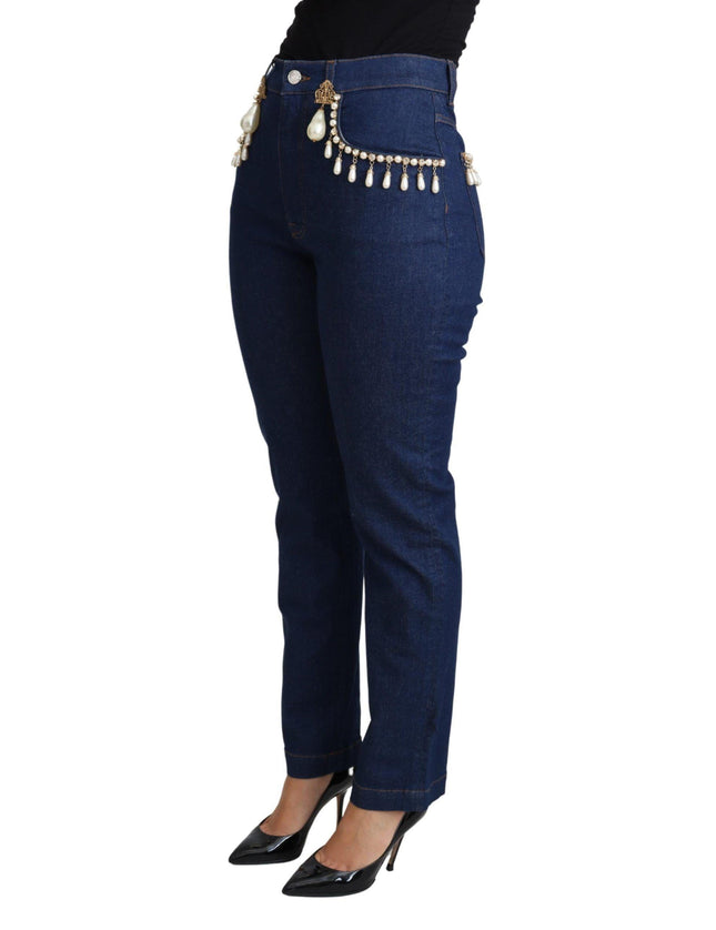 Dolce & Gabbana Blue Cotton Stretch Embellished Skinny Jeans - Ellie Belle