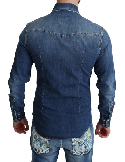 Dolce & Gabbana Blue Cotton Stretch Long Sleeves Denim Shirt - Ellie Belle