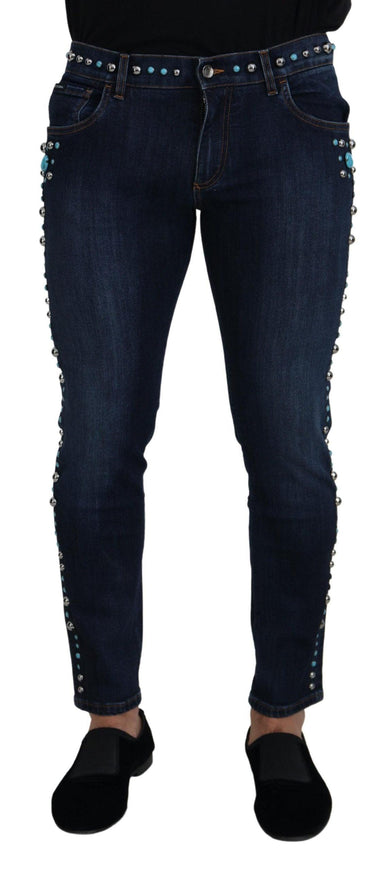 Dolce & Gabbana Blue Cotton Studded Low Waist Denim Jeans - Ellie Belle