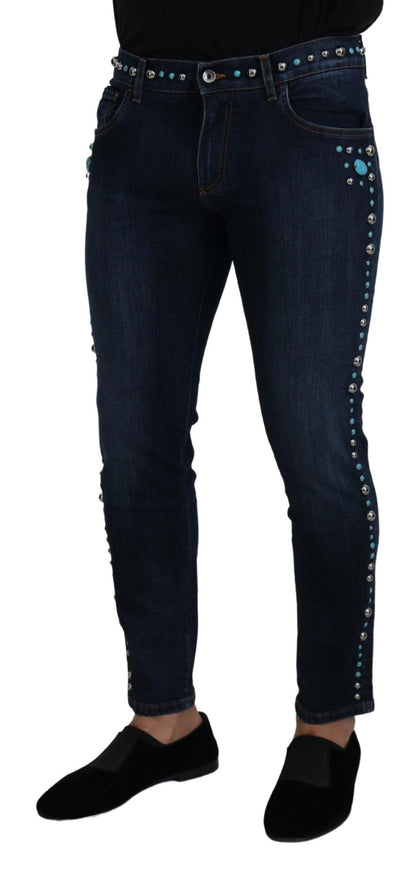 Dolce & Gabbana Blue Cotton Studded Low Waist Denim Jeans - Ellie Belle