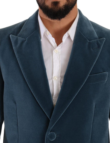 Dolce & Gabbana Blue Cotton Velvet Long Overcoat Jacket - Ellie Belle
