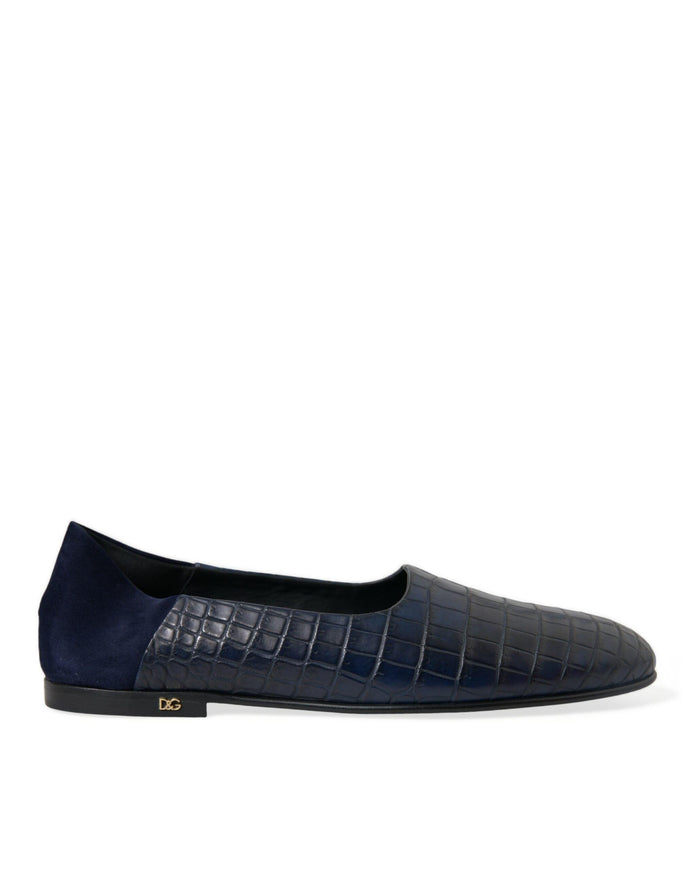 Dolce & Gabbana Blue Crocodile Leather Loafers Slip On Shoes - Ellie Belle