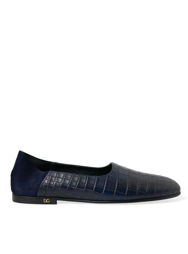 Dolce & Gabbana Blue Crocodile Leather Loafers Slip On Shoes - Ellie Belle