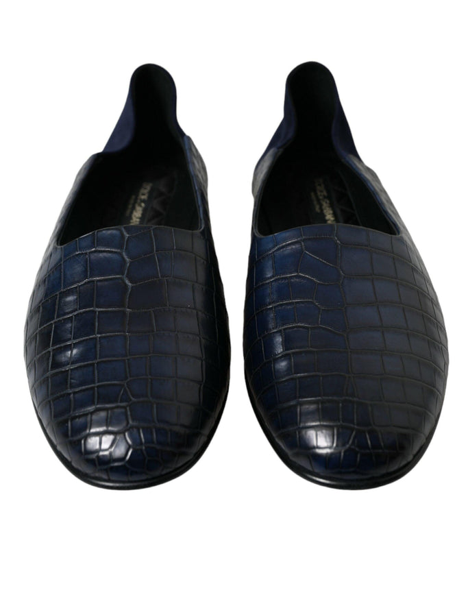 Dolce & Gabbana Blue Crocodile Leather Loafers Slip On Shoes - Ellie Belle