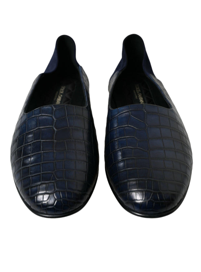 Dolce & Gabbana Blue Crocodile Leather Loafers Slip On Shoes - Ellie Belle