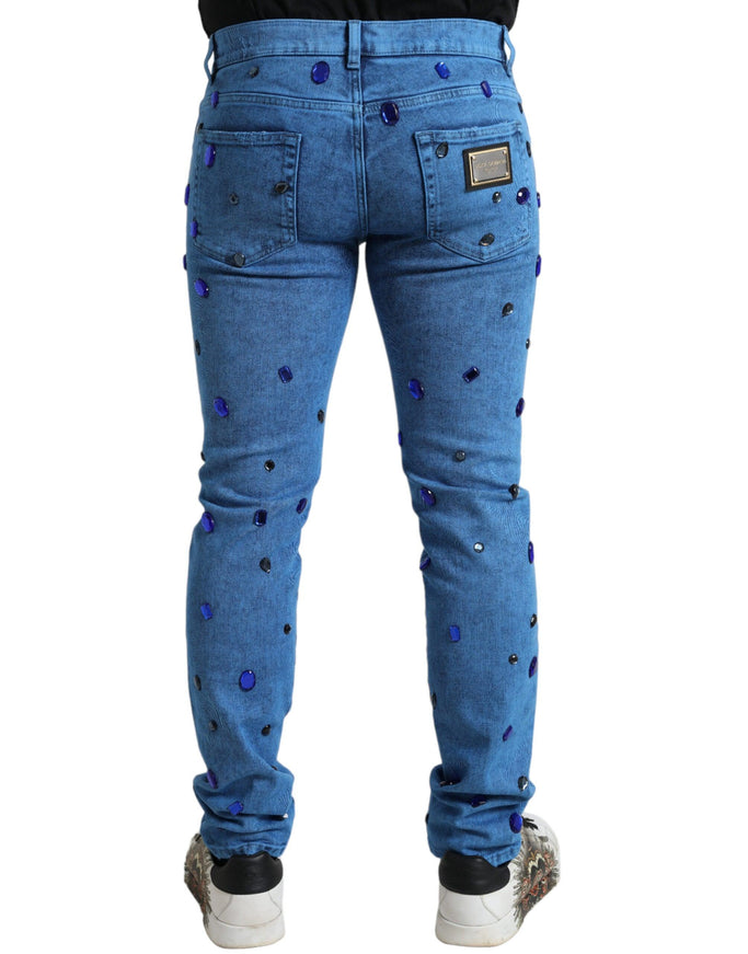 Dolce & Gabbana Blue Crystal Embellished Skinny Denim Jeans - Ellie Belle