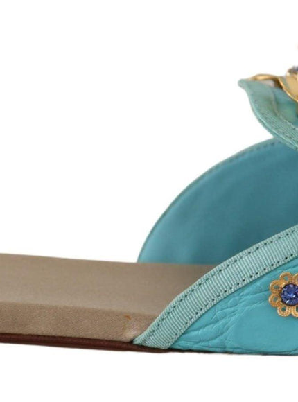 Dolce & Gabbana Blue Crystal Exotic Leather Blue Crystal Sandals