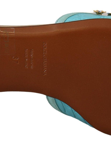 Dolce & Gabbana Blue Crystal Exotic Leather Blue Crystal Sandals