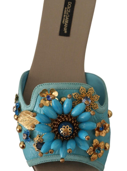 Dolce & Gabbana Blue Crystal Exotic Leather Blue Crystal Sandals