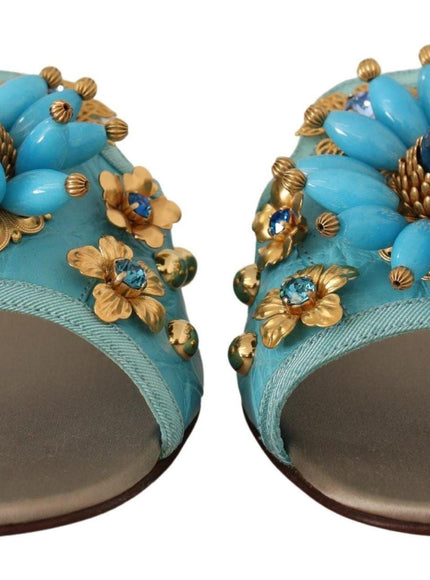 Dolce & Gabbana Blue Crystal Exotic Leather Blue Crystal Sandals