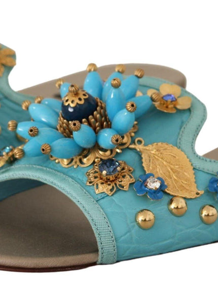 Dolce & Gabbana Blue Crystal Exotic Leather Blue Crystal Sandals