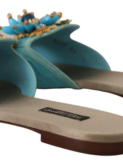 Dolce & Gabbana Blue Crystal Exotic Leather Blue Crystal Sandals