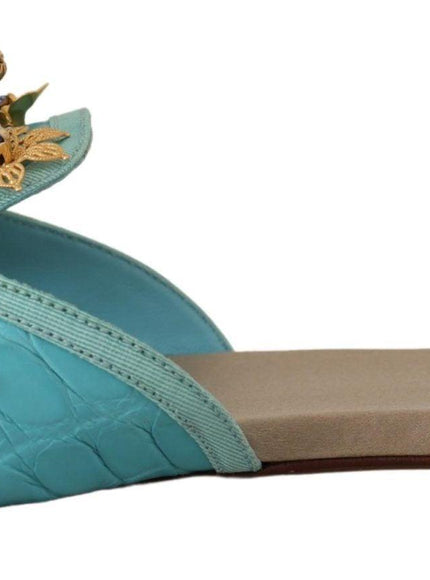 Dolce & Gabbana Blue Crystal Exotic Leather Blue Crystal Sandals