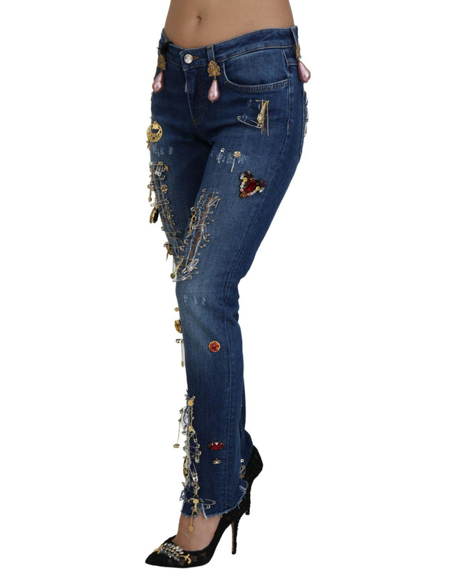 Dolce & Gabbana Blue Crystal Pins Slim Fit Denim Cotton Jeans - Ellie Belle