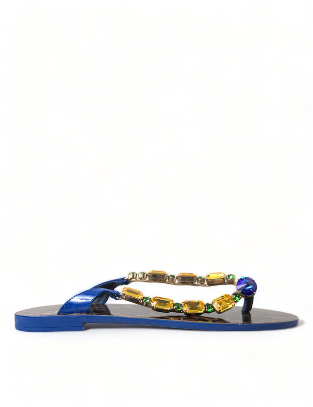 Dolce & Gabbana Blue Crystals Flats Sandals Beachwear Shoes - Ellie Belle