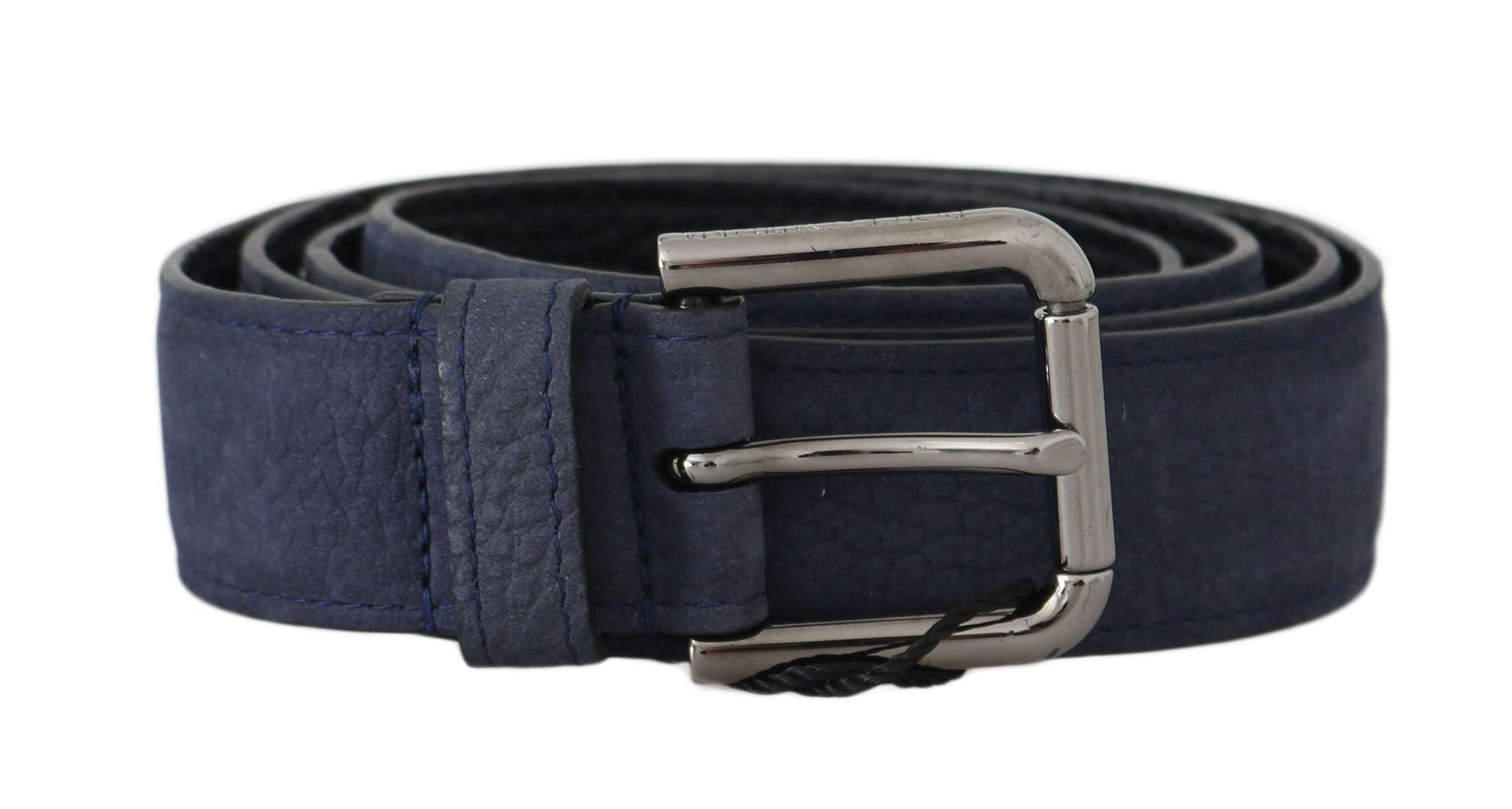 Dolce & Gabbana Blue Deerskin Leather Silver Logo Buckle Belt - Ellie Belle