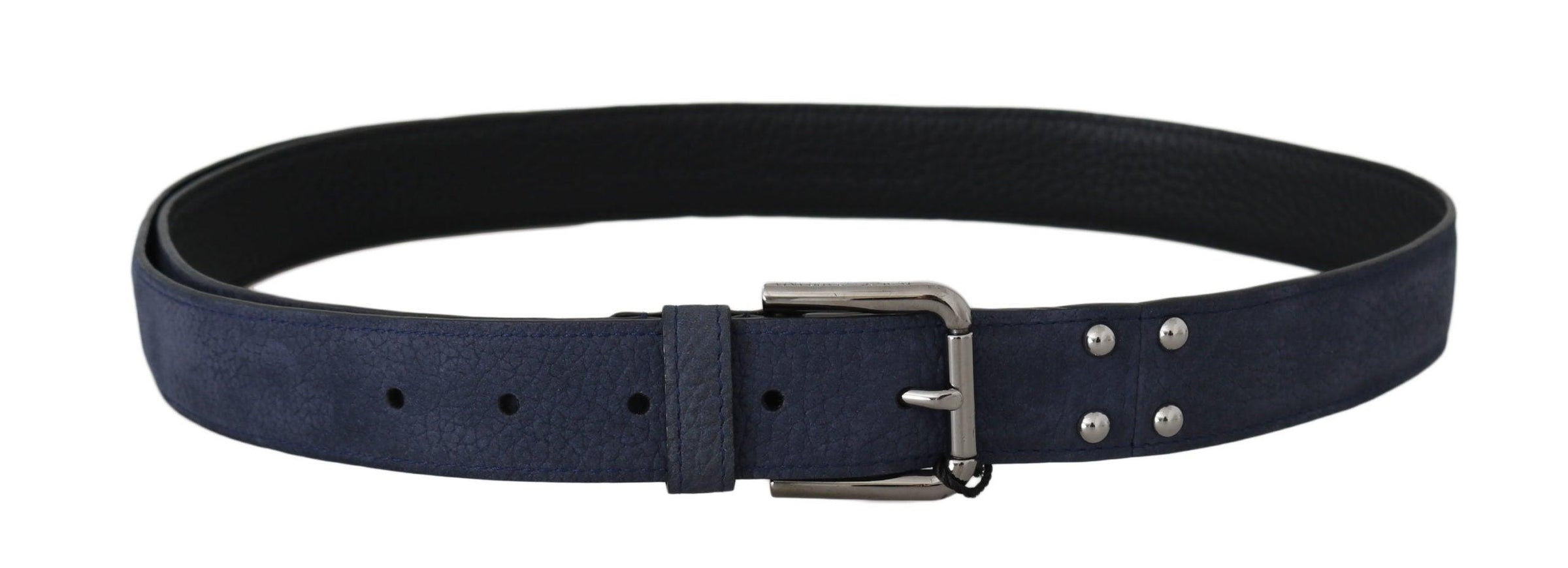 Dolce & Gabbana Blue Deerskin Leather Silver Logo Buckle Belt - Ellie Belle