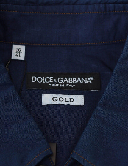 Dolce & Gabbana Blue Denim Cotton Slim Fit GOLD Shirt - Ellie Belle