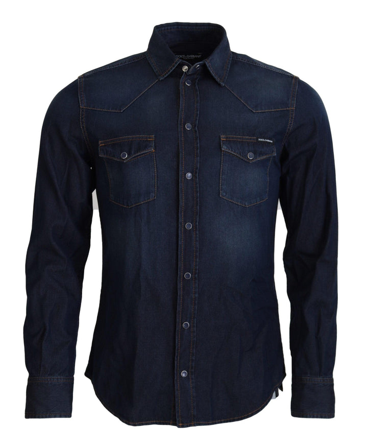 Dolce & Gabbana Blue Denim Cotton Slim Fit Jeans Shirt - Ellie Belle