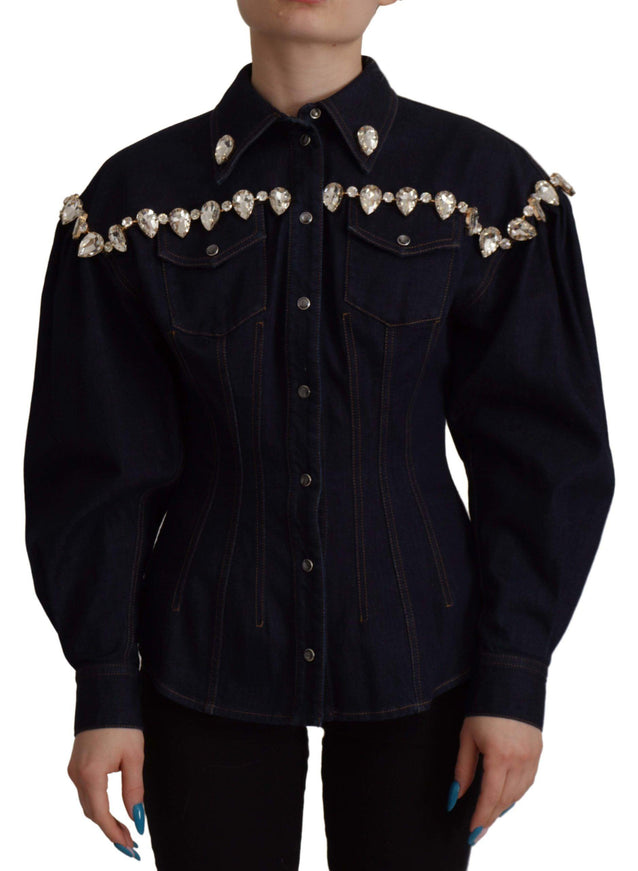 Dolce & Gabbana Blue Denim Crystal Embellish Cotton Jacket - Ellie Belle