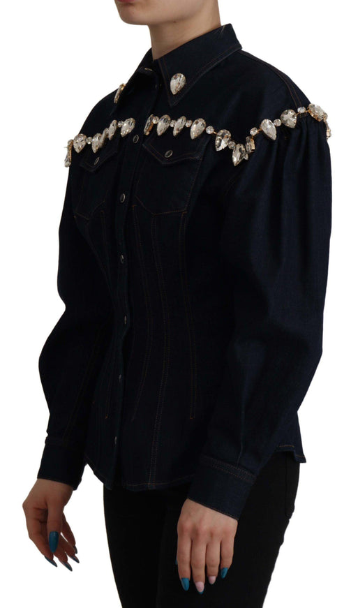 Dolce & Gabbana Blue Denim Crystal Embellish Cotton Jacket - Ellie Belle