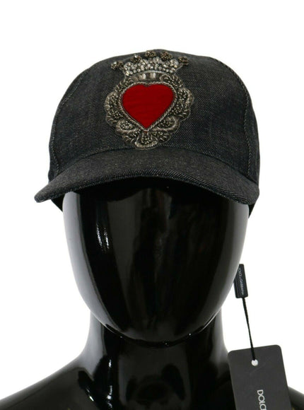 Dolce & Gabbana Blue Denim Embroidered Heart Design Cap - Ellie Belle