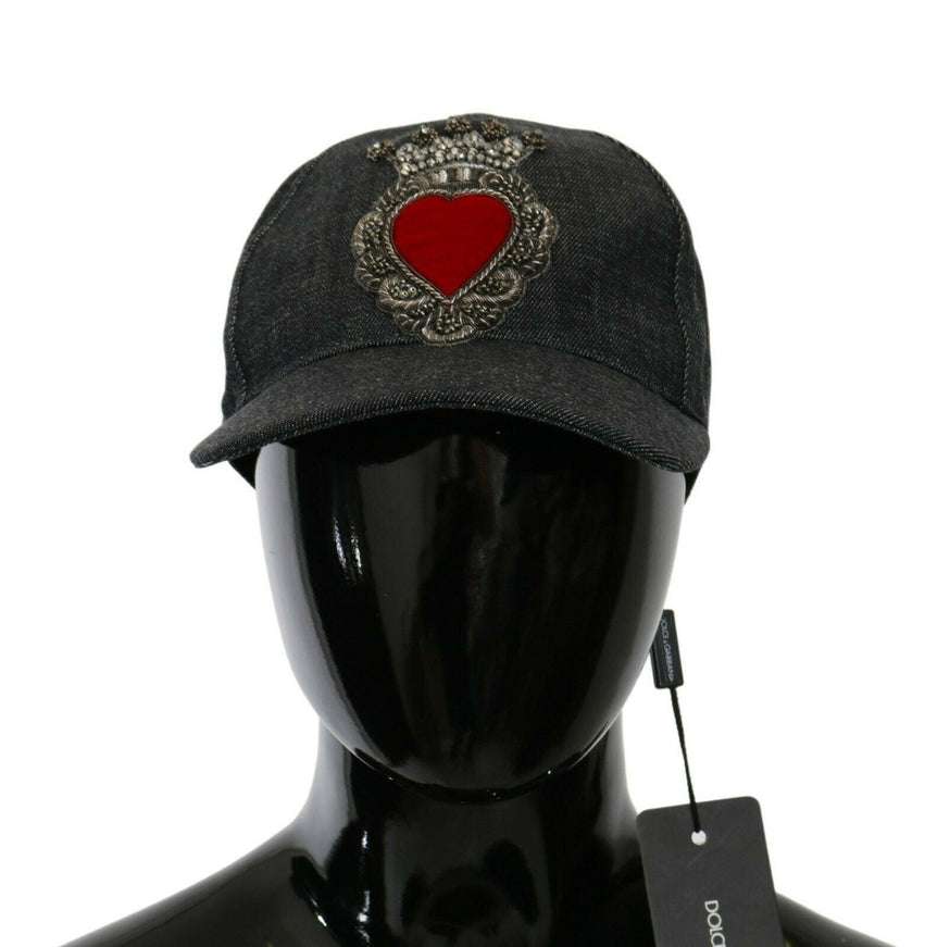 Dolce & Gabbana Blue Denim Embroidered Heart Design Cap - Ellie Belle