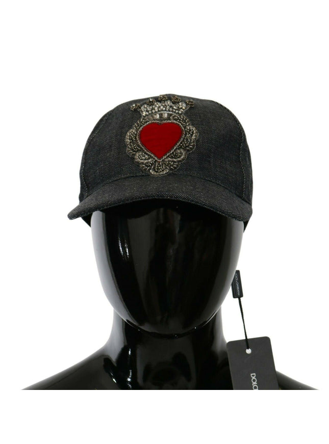 Dolce & Gabbana Blue Denim Embroidered Heart Design Cap - Ellie Belle