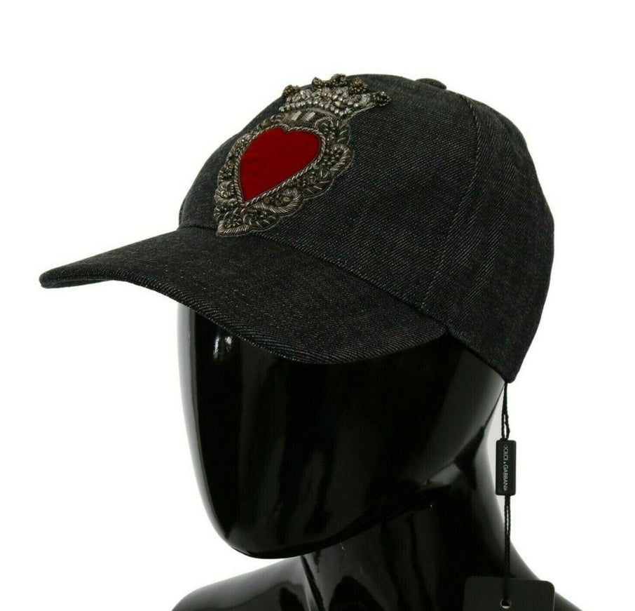 Dolce & Gabbana Blue Denim Embroidered Heart Design Cap - Ellie Belle