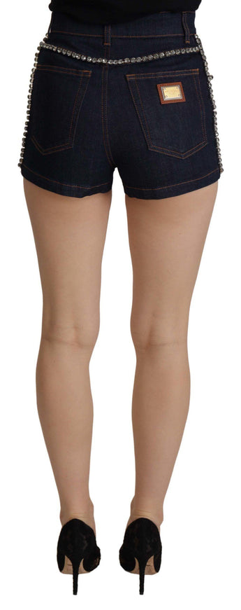 Dolce & Gabbana Blue Denim Stretch Crystal Hot Pants Shorts - Ellie Belle