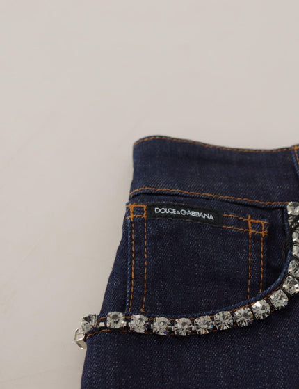 Dolce & Gabbana Blue Denim Stretch Crystal Hot Pants Shorts - Ellie Belle