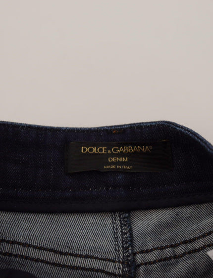 Dolce & Gabbana Blue Denim Stretch Crystal Hot Pants Shorts - Ellie Belle