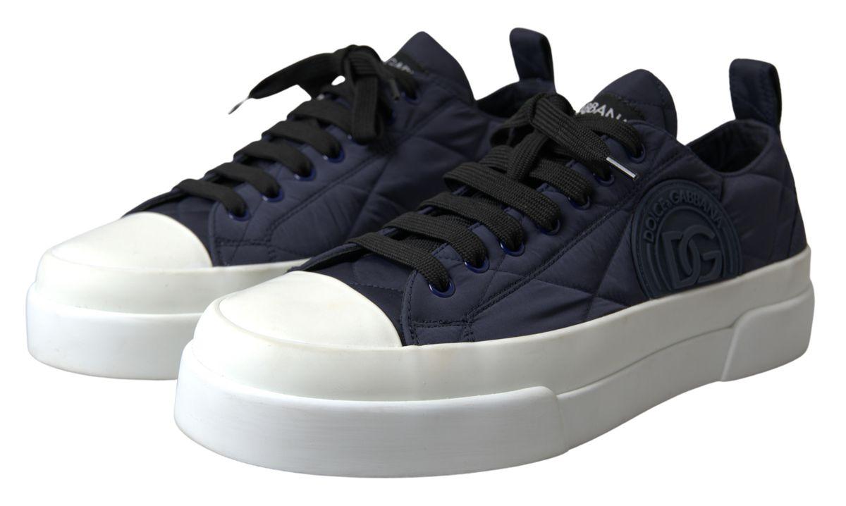 Dolce & Gabbana Blue DG Logo Quilted Casual Sneakers Shoes - Ellie Belle