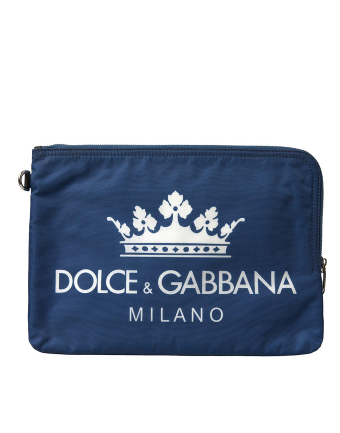 Dolce & Gabbana Blue DG Milano Print Nylon Pouch Clutch Men Bag - Ellie Belle