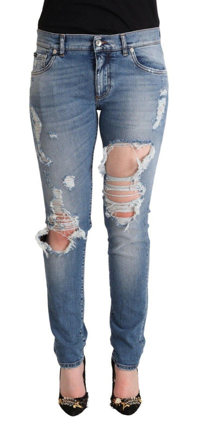 Dolce & Gabbana Blue Distressed Cotton Denim Skinny Jeans - Ellie Belle