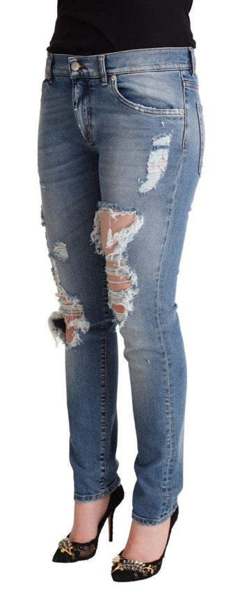 Dolce & Gabbana Blue Distressed Cotton Denim Skinny Jeans - Ellie Belle