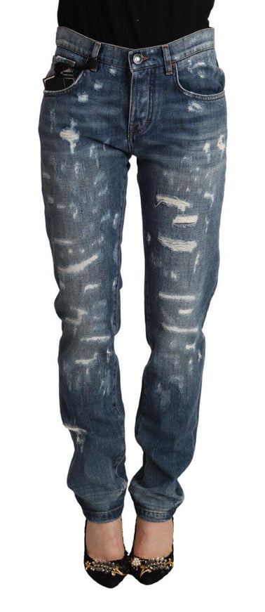 Dolce & Gabbana Blue Distressed Denim BOYFRIEND Skinny Jeans - Ellie Belle