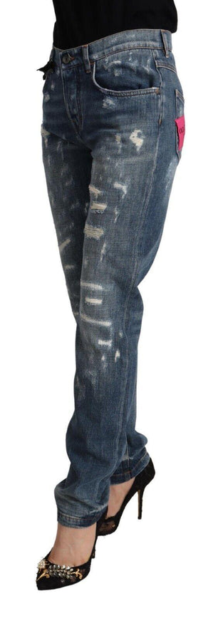 Dolce & Gabbana Blue Distressed Denim BOYFRIEND Skinny Jeans - Ellie Belle